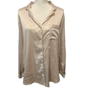 Victoria’s Secret Silky Pink and White Striped Button Down Pajama Shirt. Size L